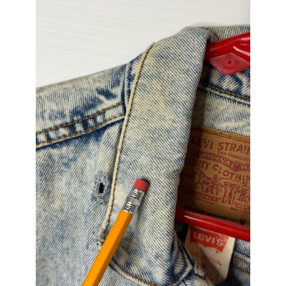 VTG LEVIS Acid Wash Denim Trucker Jacket USA Distressed Rips Women Medium Casual - Picture 12 of 16